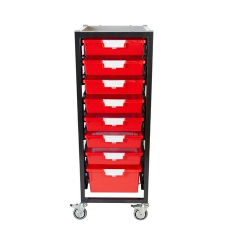 Storsystem Commercial Grade Mobile Bin Storage Cart with 8 Red High Impact Polystyrene Bins/Trays CE2097DG-7S1DPR